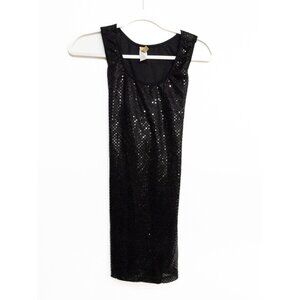 FE Fashion Girls Black Polyester Tank Dress Sequins Scoop Neck Stretch Midi S